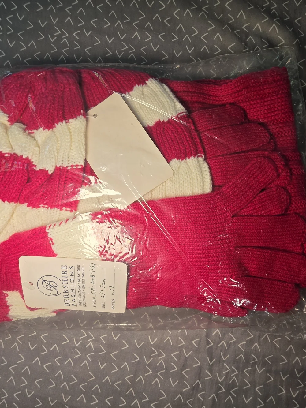 iRE Fashion Pink & White Striped Kids Knit Hat, Scarf & Gloves Set